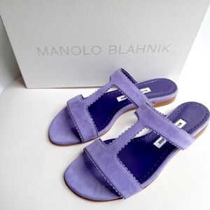 WORN ONCE 2023 Manolo blahnik violet suede scallop artas slides sandals 38